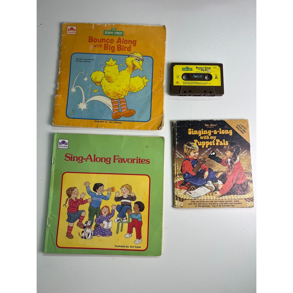 VTG Sesame‎ Street Bounce Along Sing Along Puppet Pals Golden Book Cassette Lot